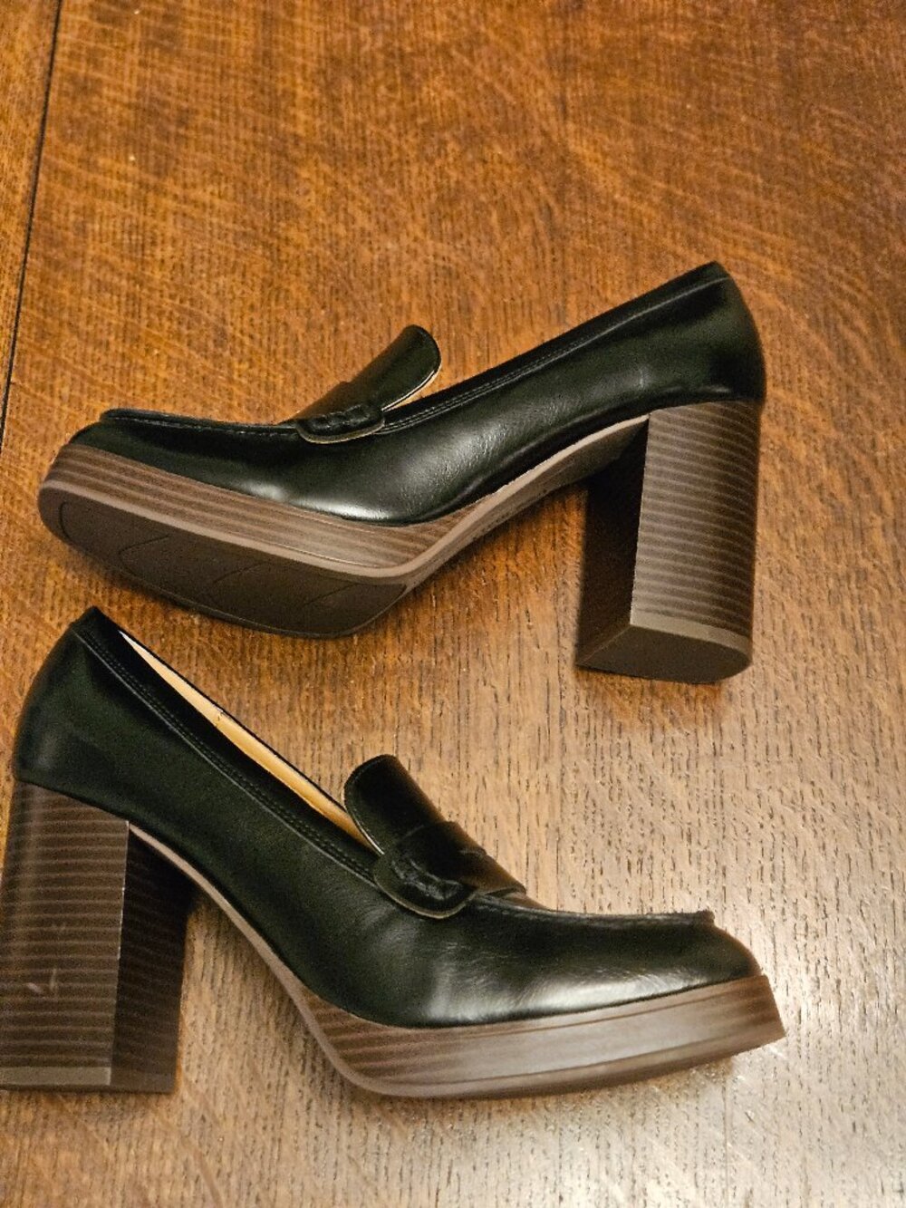 Nine West Black Leather Platform Penny Loafers Size 8.5 NEW